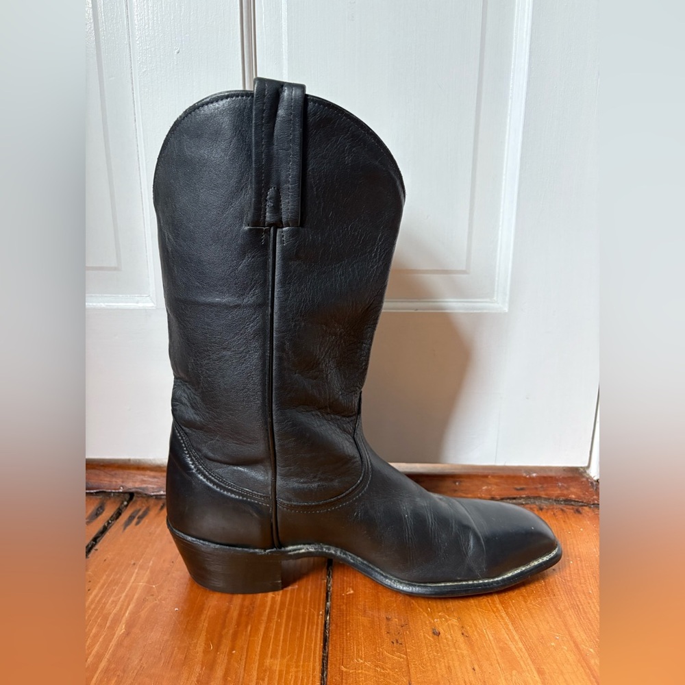 FRYE Vintage Black Pull-On Leather Cowboy Boots, Size 14 D - wide calves - Picture 7 of 12